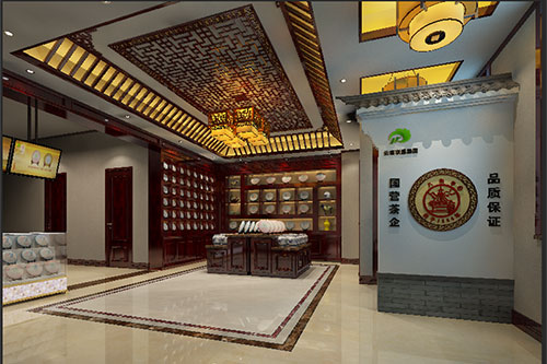 甘肃古朴典雅的中式茶叶店大堂设计效果图