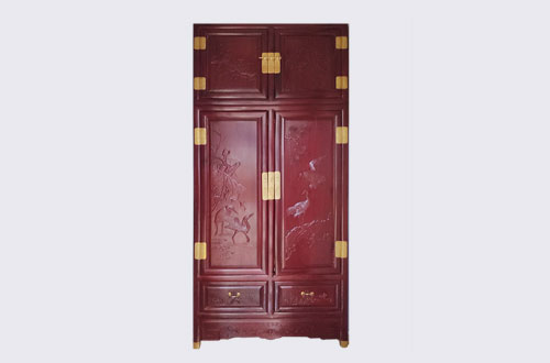 甘肃高端中式家居装修深红色纯实木衣柜