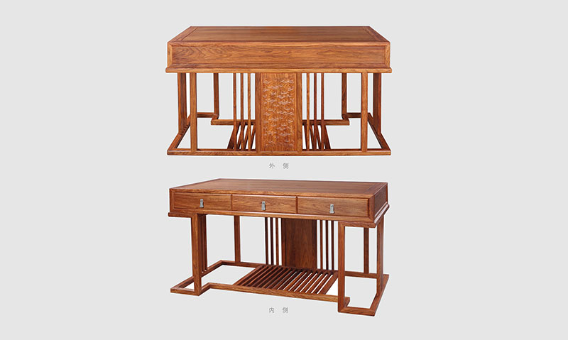甘肃 别墅中式家居书房装修实木书桌效果图